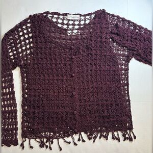 Vintage Gantos crocheted‎ sweater/ cami with fringe hem. Women’s bead details.